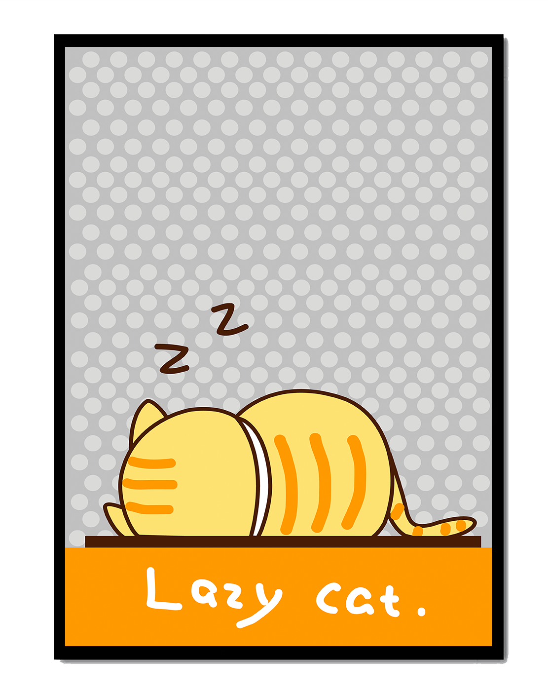 Sleeping cartoon cat with polka dot background