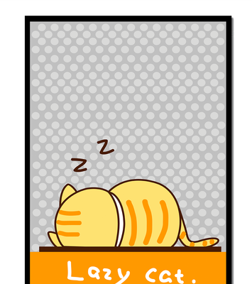Sleeping cartoon cat with polka dot background