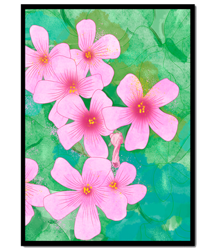 Zarte rosa Blüten auf einem leuchtend grünen Hintergrund Illustration