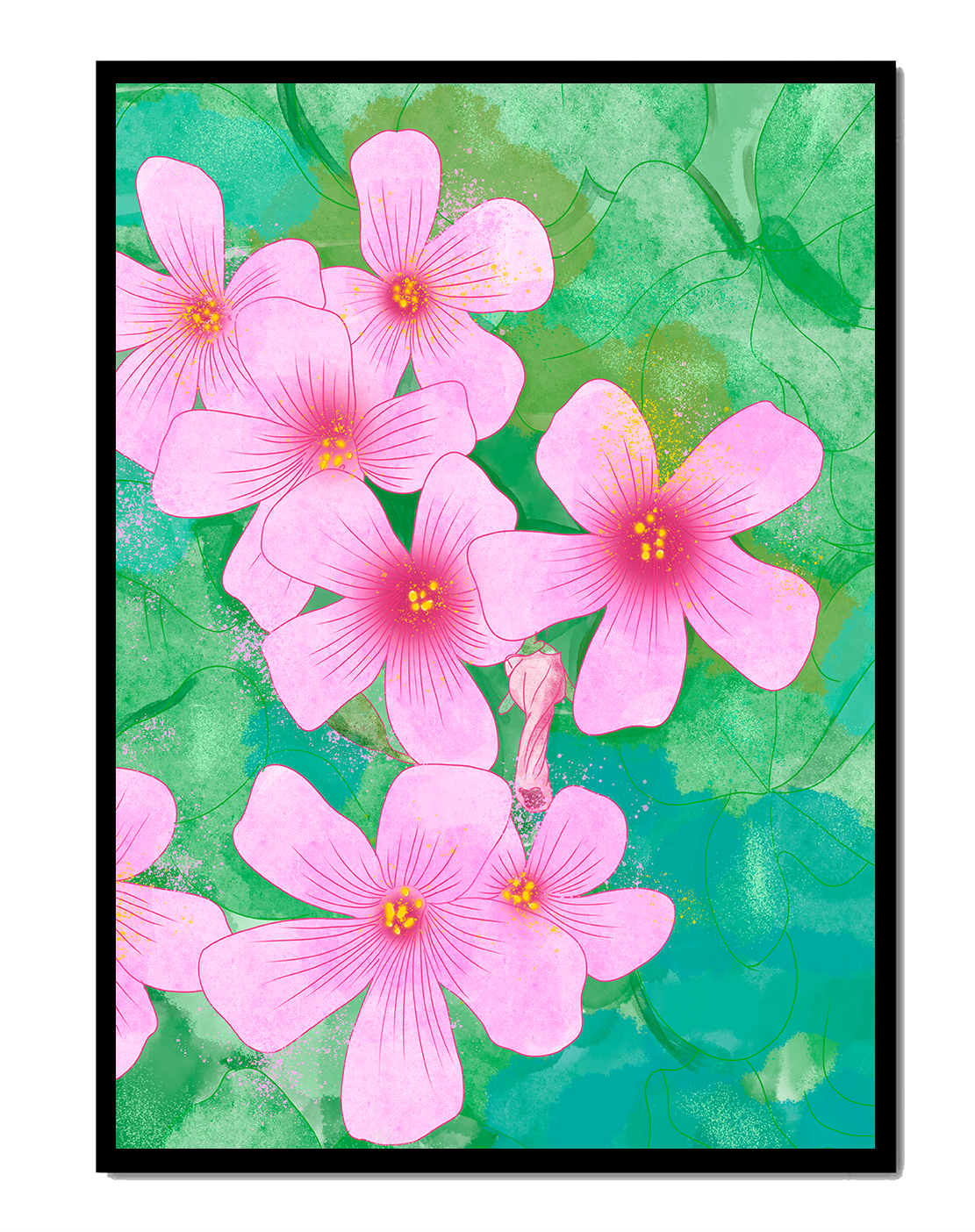 Zarte rosa Blüten auf einem leuchtend grünen Hintergrund Illustration