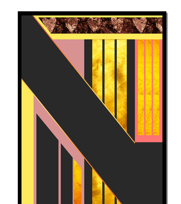 Geometric abstract art with gold and heart accents