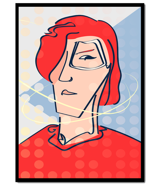 Abstract portrait with red hair and dotted background