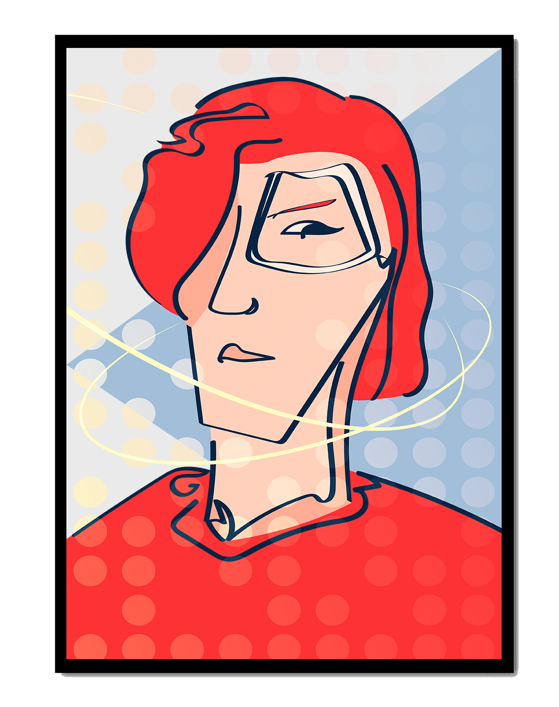 Retrato abstracto con cabello rojo y fondo punteado