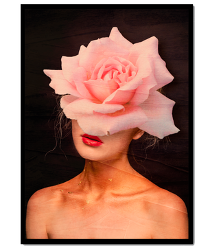 Woman with a Rose Head and Red Lips on a Dark Background - Mi tienda