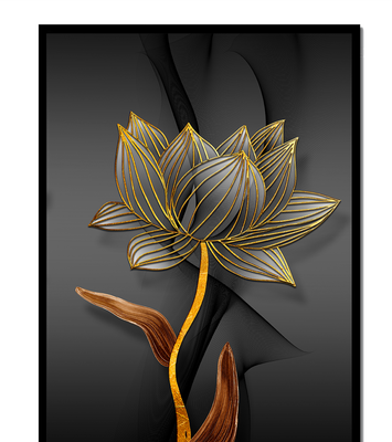 Golden Lotus Flower On Abstract Grey Background