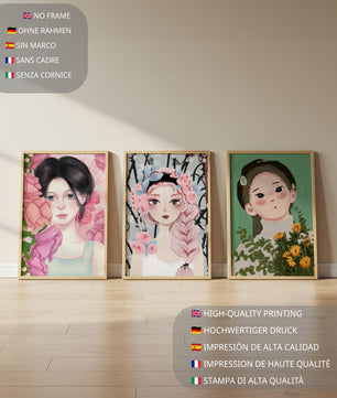 Illustrations de femmes avec des fleurs sur fond clair