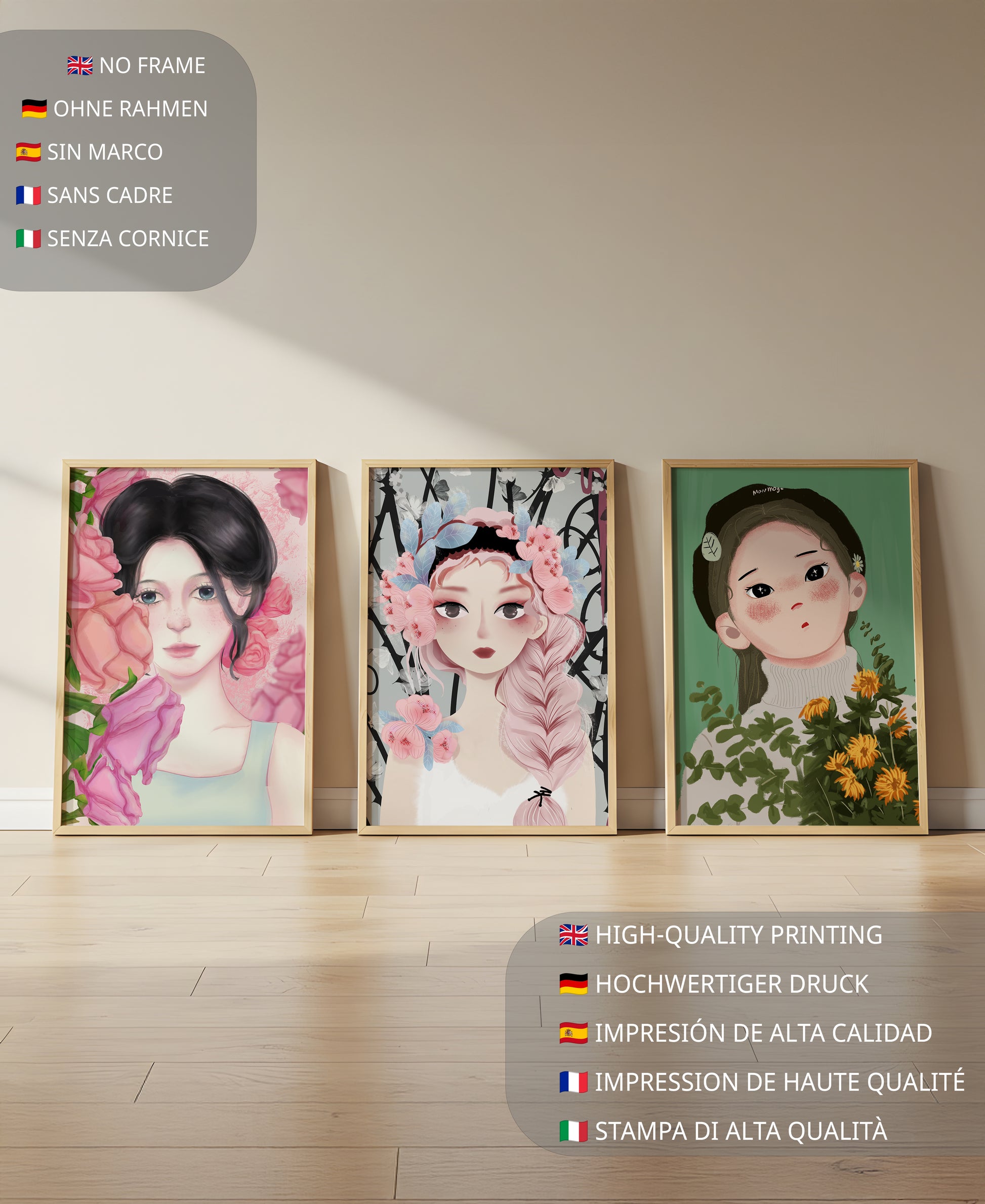 Illustrations de femmes avec des fleurs sur fond clair