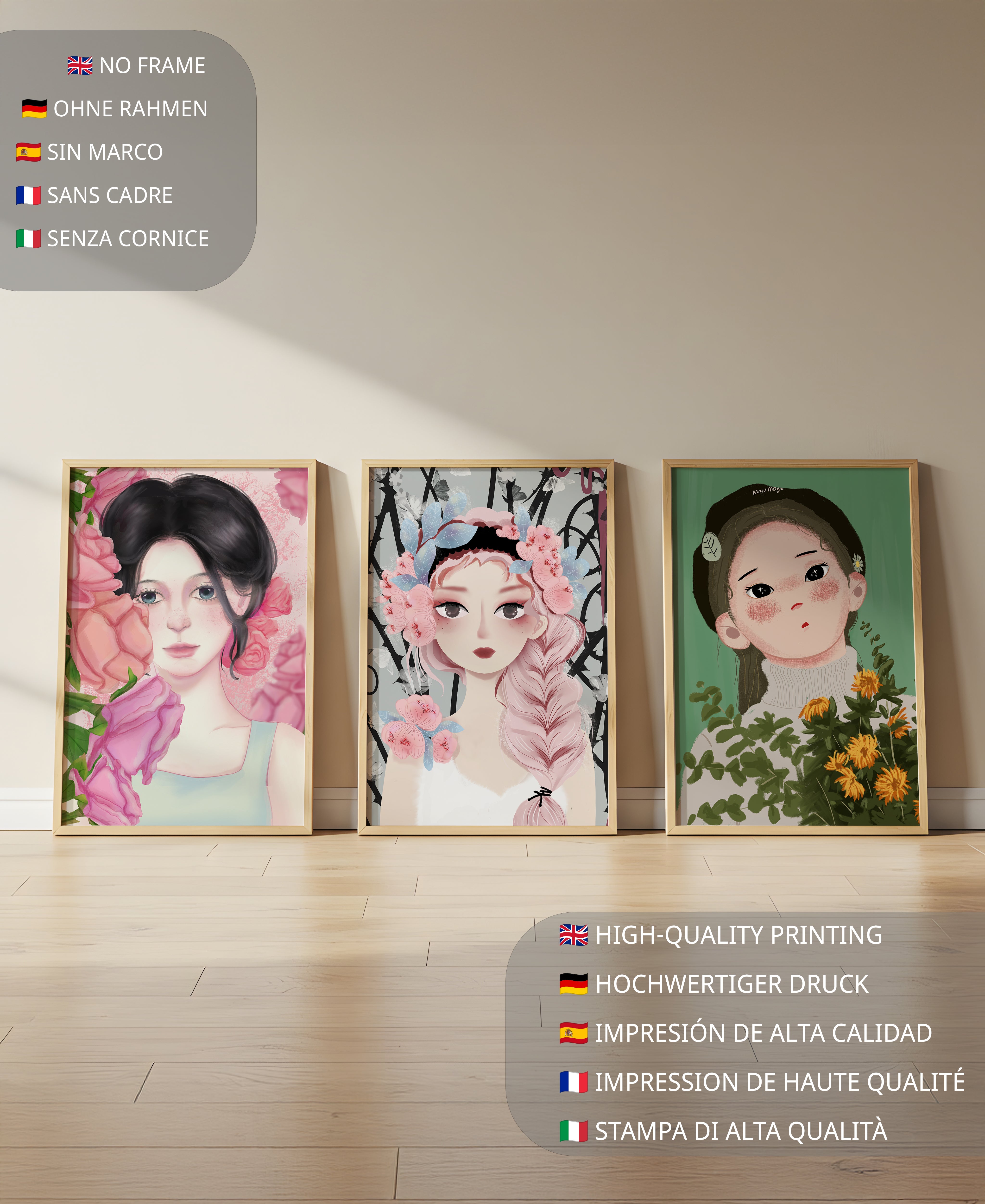 Illustrations de femmes avec des fleurs sur fond clair