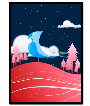 Colorful Night Scene with Blue Bird Under Starry Sky - Mi tienda