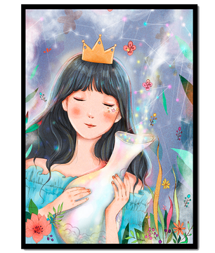 Retrato encantador de una chica con corona en un jardín mágico