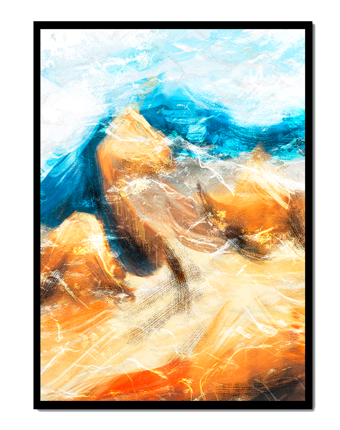 Abstract landscape with blue and golden hues