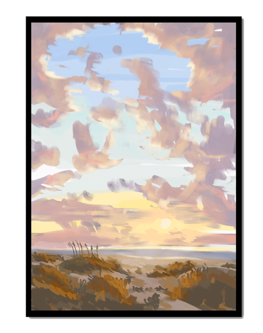 Serene landscape with morning sky and open fields