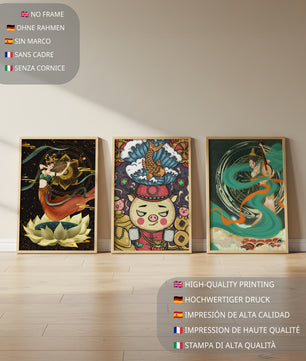 Ensemble d'art asiatique avec motifs traditionnels