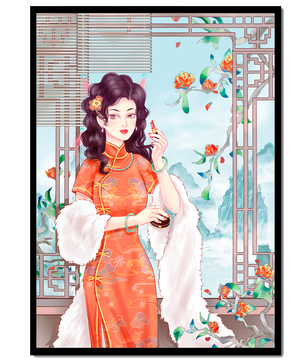 Elegant Woman in Traditional Chinese Dress with Decorative Background - Mi tienda