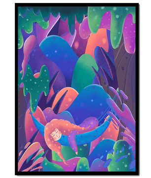 Selva surrealista onírica con mujer dormida