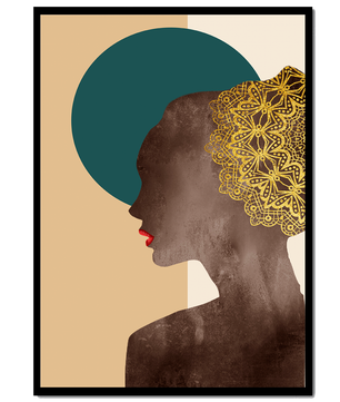 Elegant Silhouette with Gold Lace and Red Lips - Mi tienda