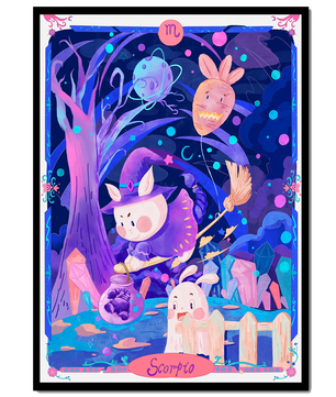 Whimsical zodiac scorpio scene with a magical theme