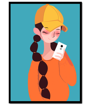 Colorful illustration of a girl with a smartphone