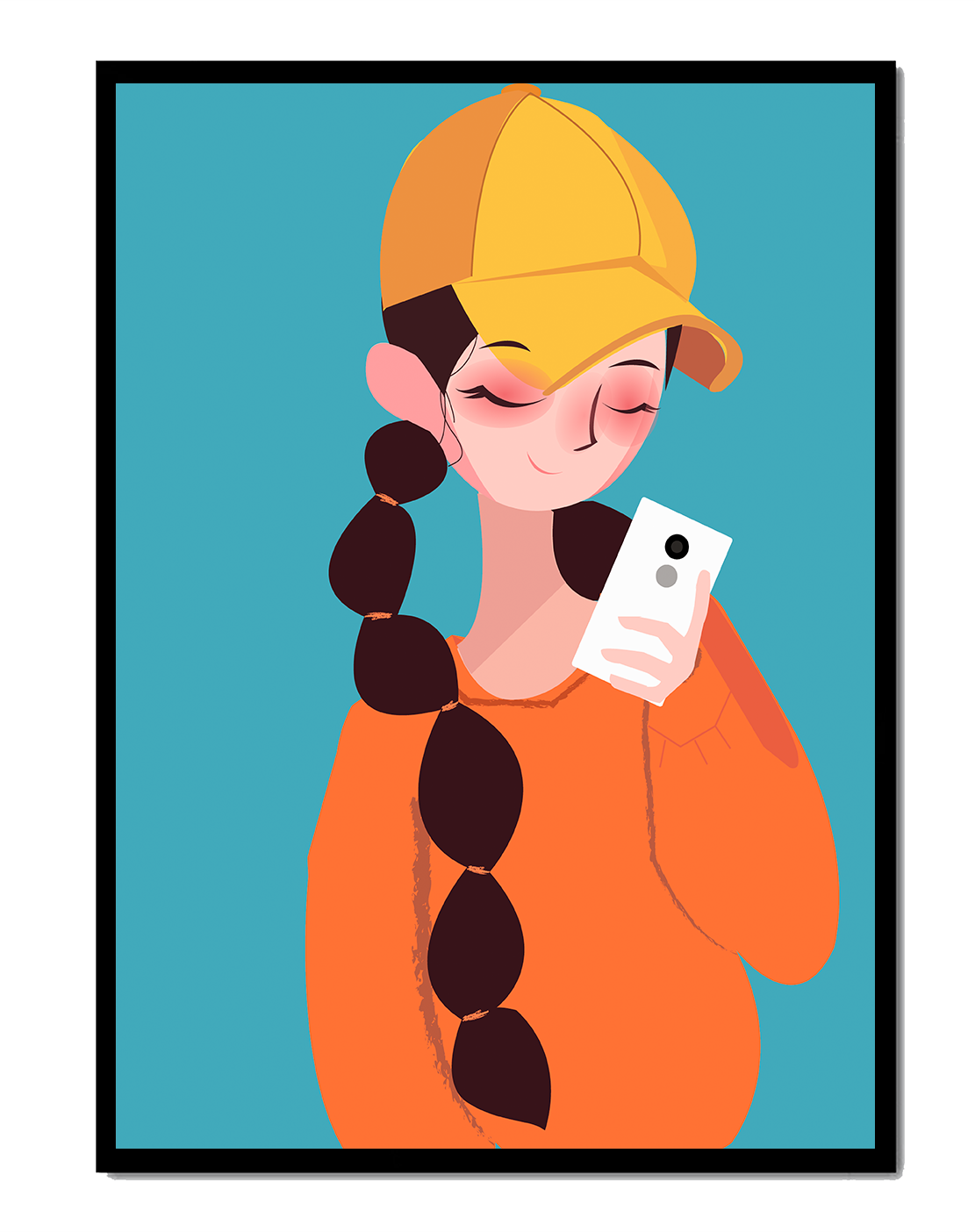 Colorful illustration of a girl with a smartphone