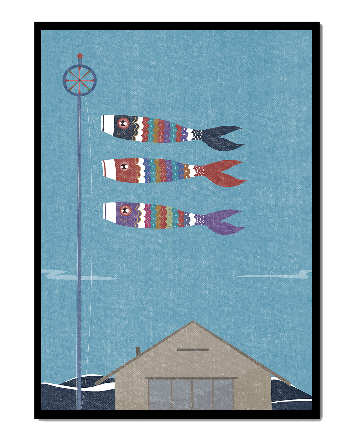 Colorful Koi Nobori Fish Flags Against Blue Sky