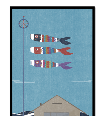 Colorful Koi Nobori Fish Flags Against Blue Sky