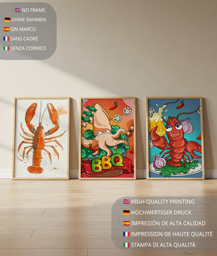 Affiches de fruits de mer amusants dans un style illustratif