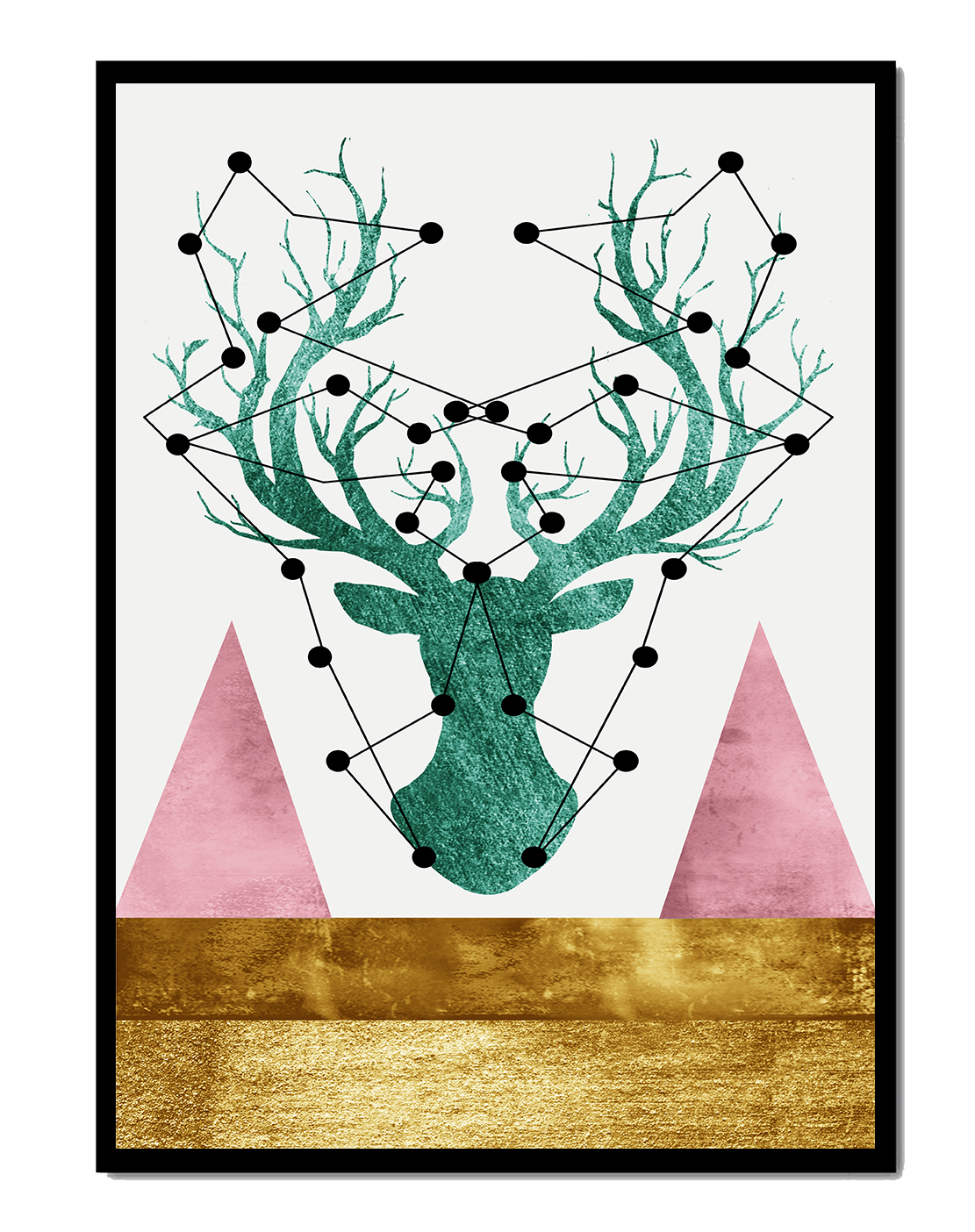 Geometric Deer with Abstract Elements and Gold Accents