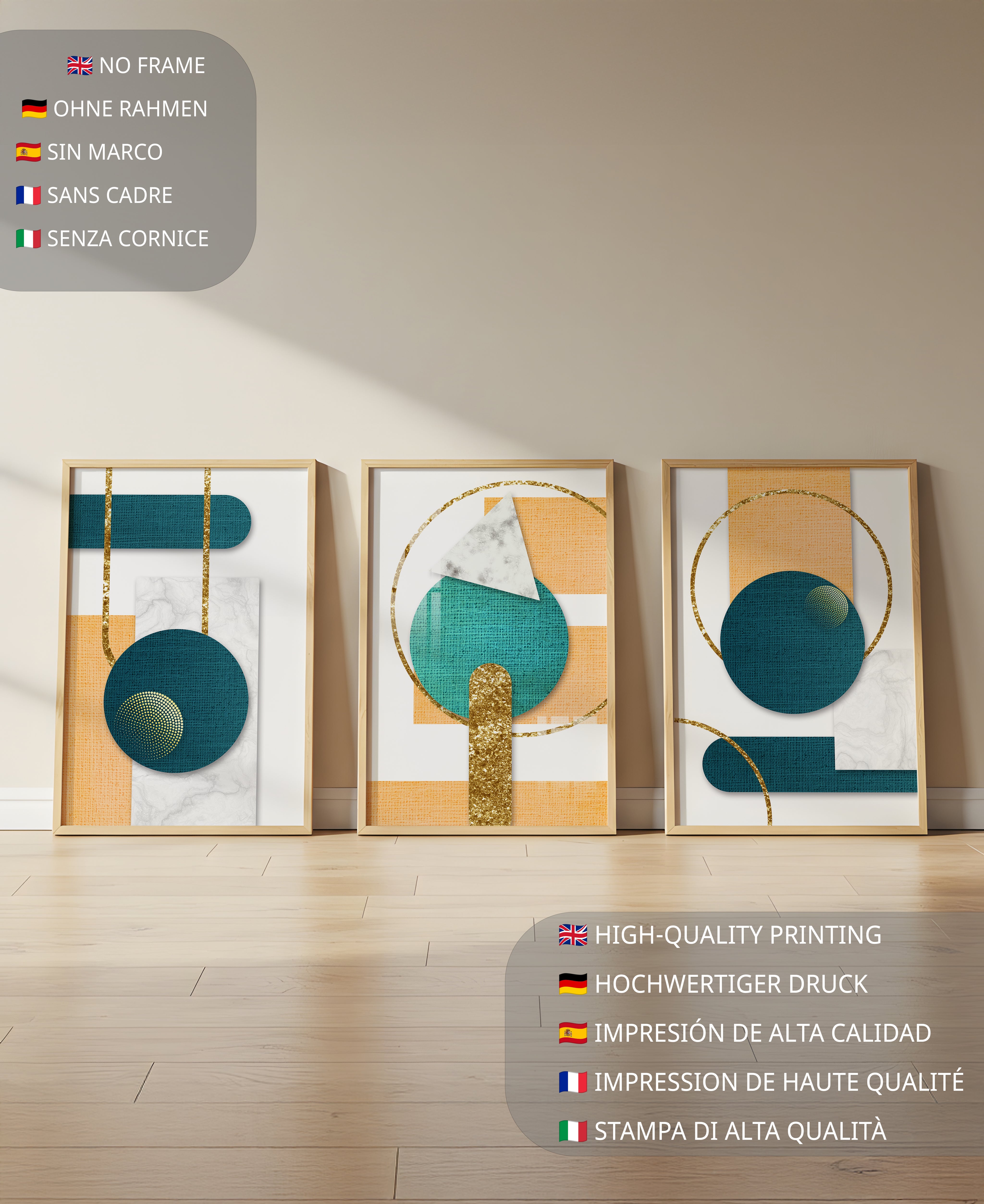 Art géométrique abstrait avec finition dorée