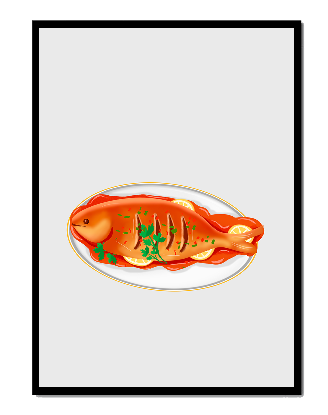 Delicious baked fish with lemon and herbs on a plate