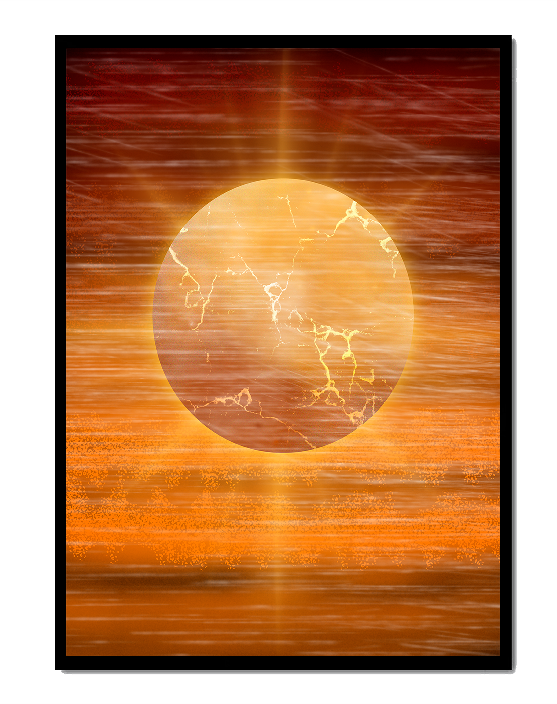 Abstrakte goldene Sonne mit strahlendem Licht auf einem strukturierten Hintergrund