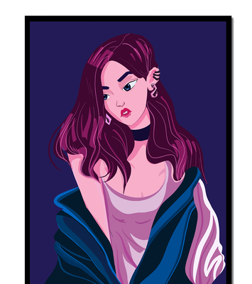 Stylish girl with purple hair and a blue jacket illustration