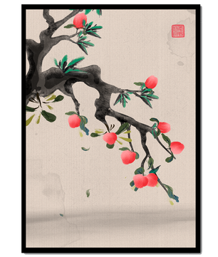 Asian ink painting featuring cherry blossoms on a textured background