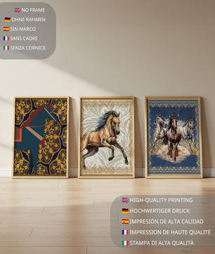 Trios d’art équestre avec fonds ornementaux