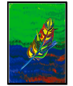 Abstract colorful feather on vibrant background