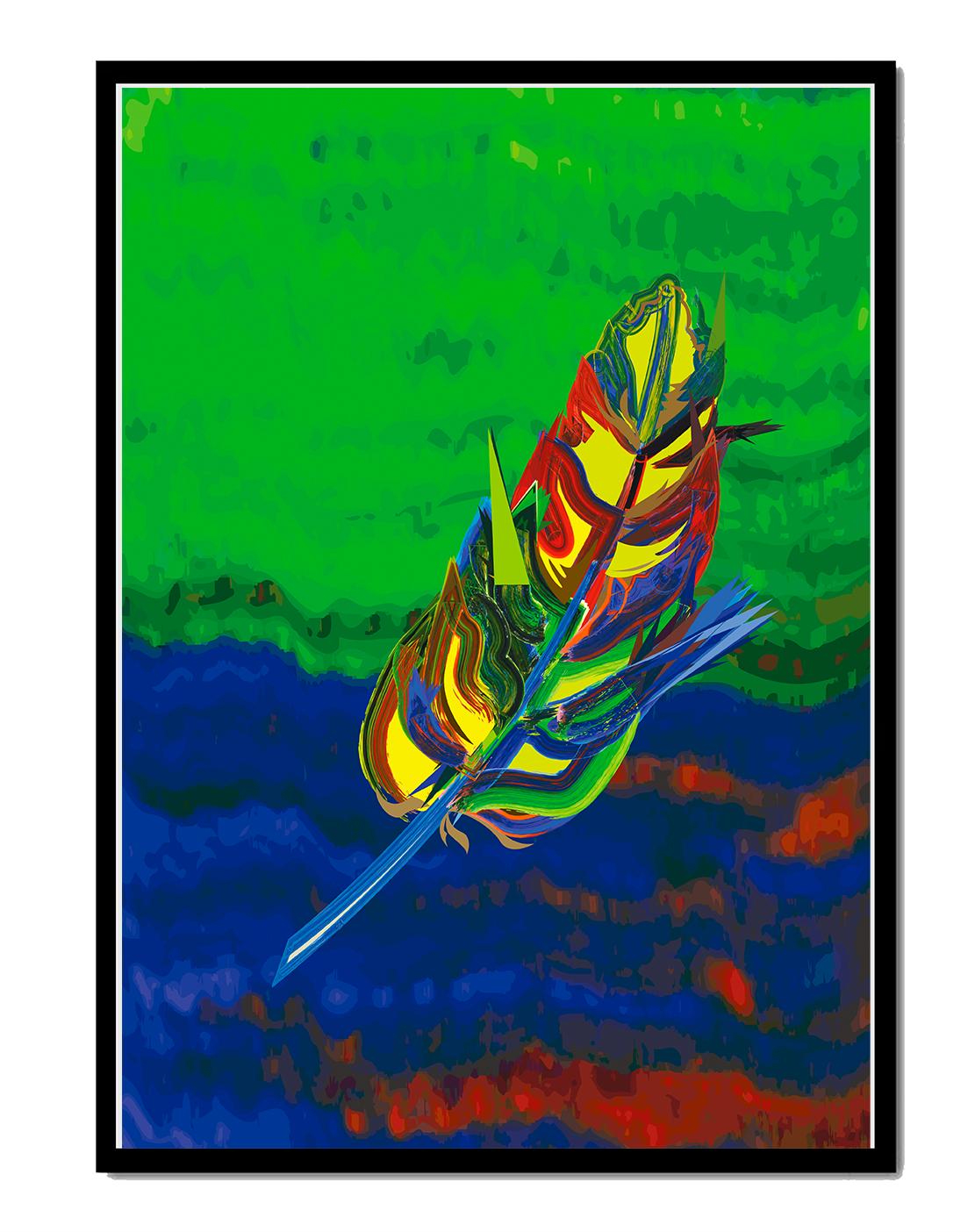 Abstract colorful feather on vibrant background