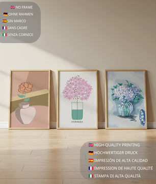 Conjunto De Impresiones Artísticas Con Flores En Marcos De Madera