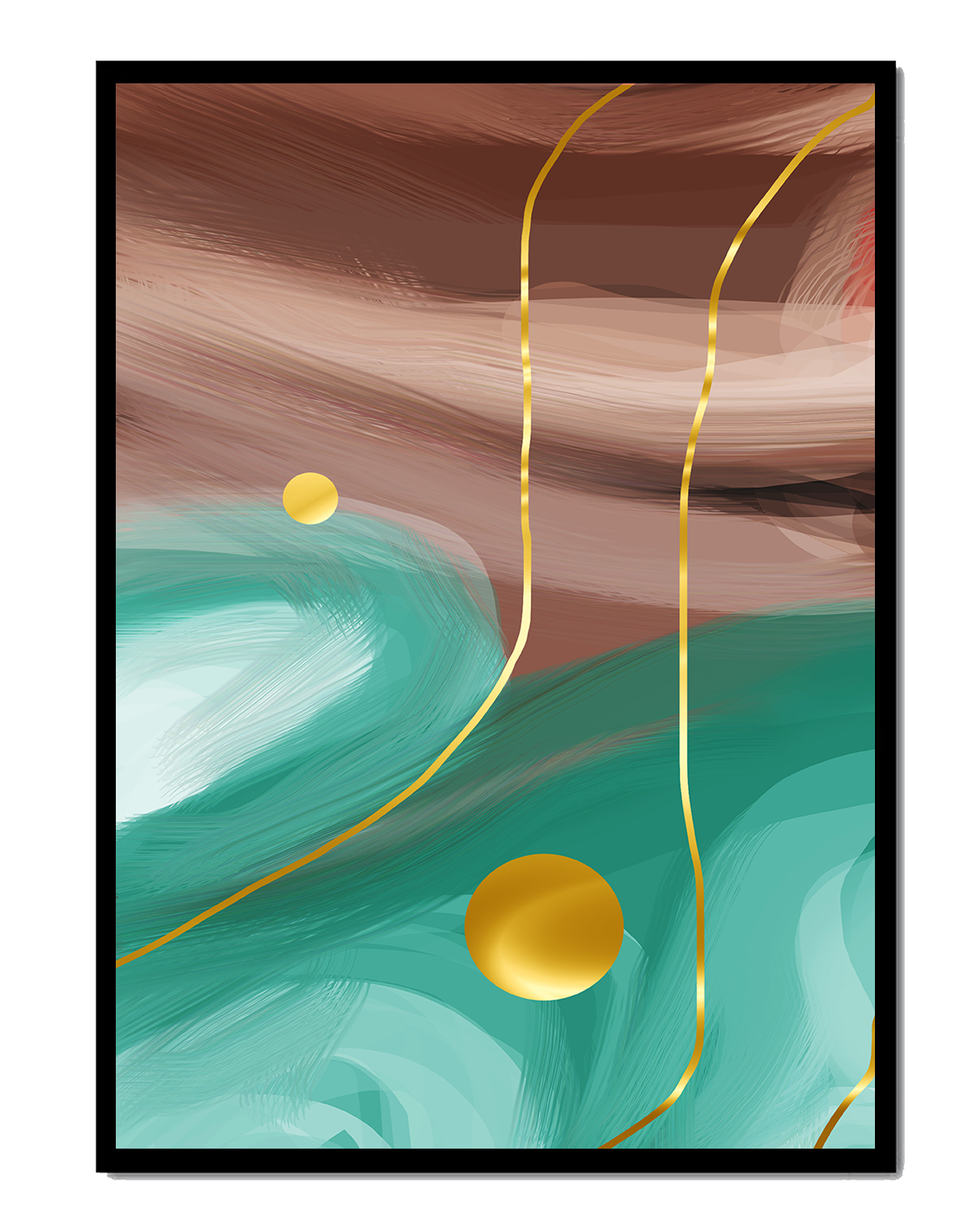 Abstract Composition with Gold Elements on Turquoise and Brown Background