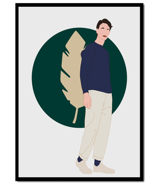 Illustration of a man standing with abstract leaf background
