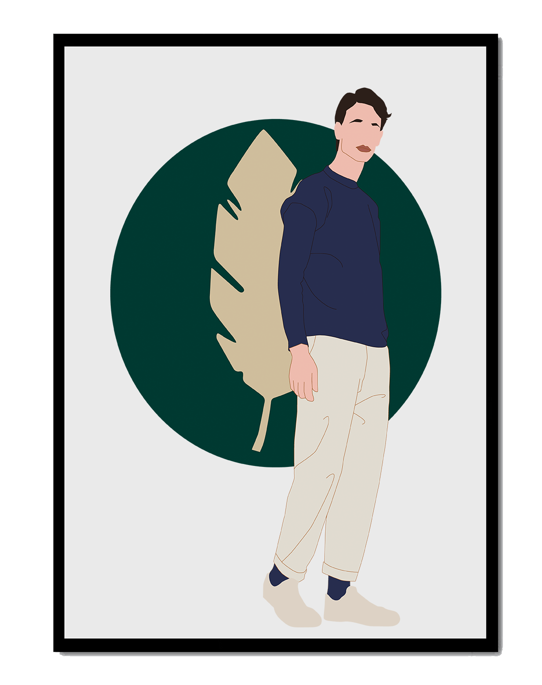 Illustration of a man standing with abstract leaf background