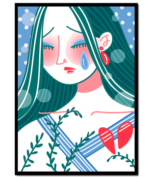 Ilustración de una mujer triste con el corazón roto