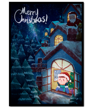 Festive Christmas scene with Santa and a cozy home