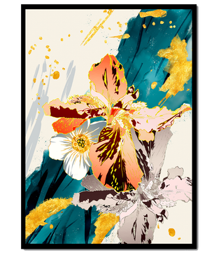 Obra de arte floral abstracta elegante con detalles dorados