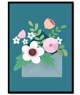 Floral bouquet in envelope with elegant botanical design