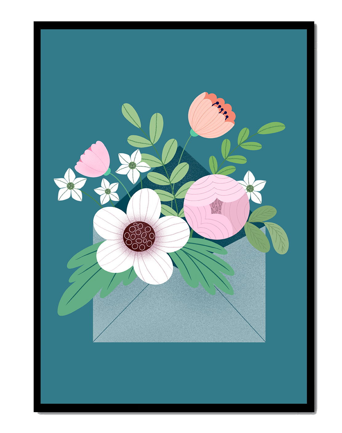 Floral bouquet in envelope with elegant botanical design