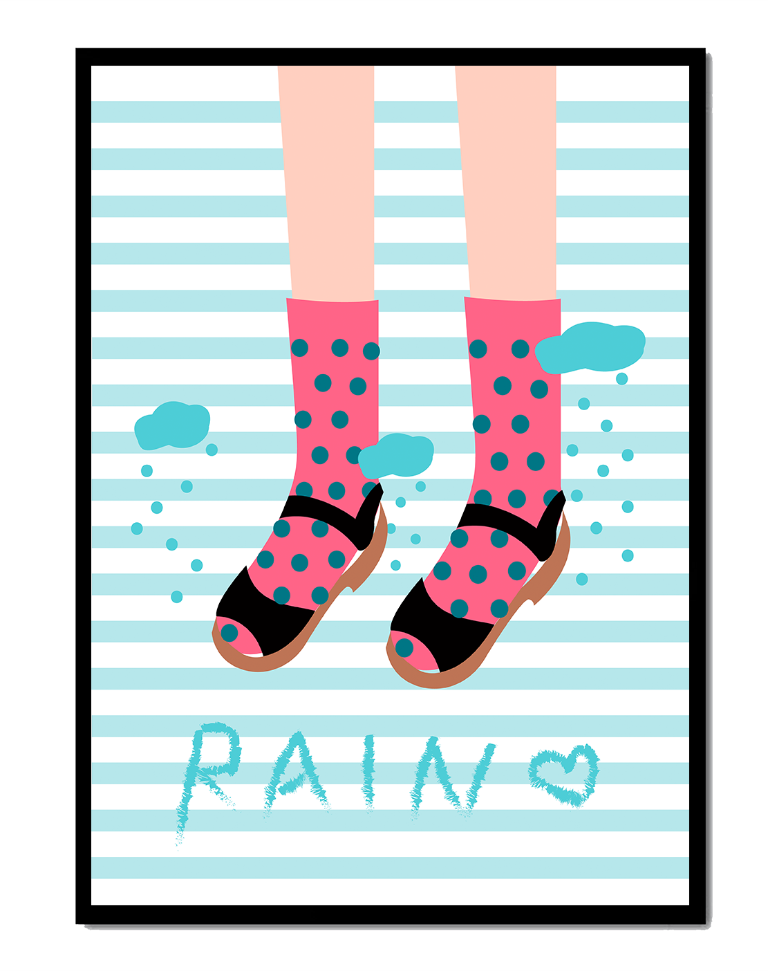 Illustration of polka dot socks and sandals on a striped background
