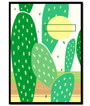 Art abstrait de cactus avec des éléments verts et jaunes