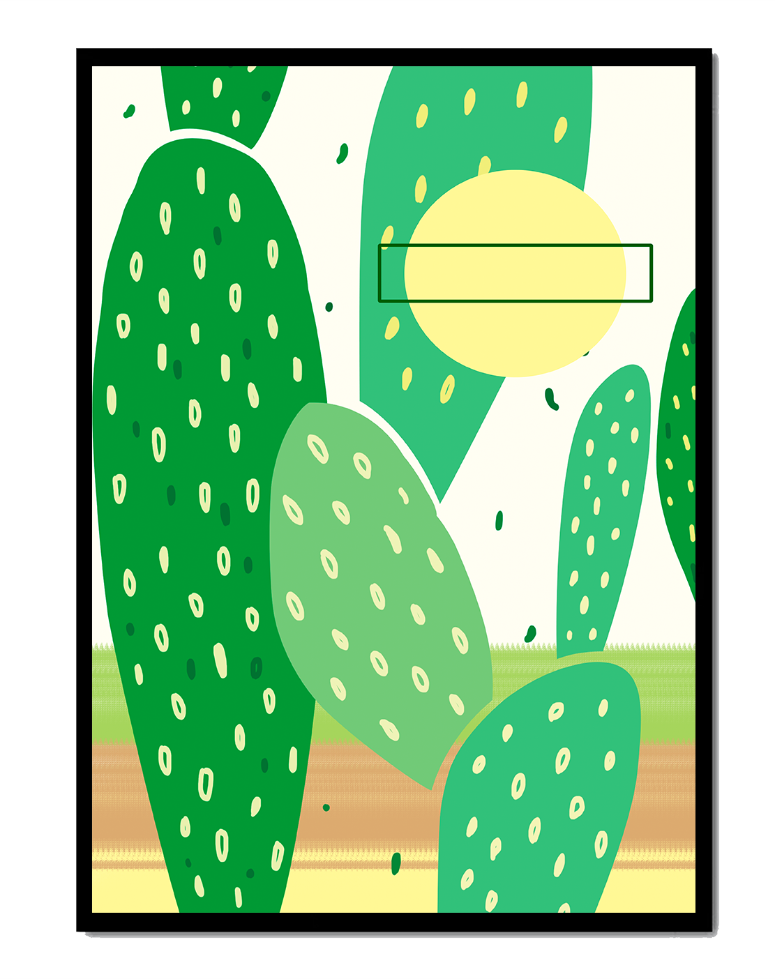 Abstract cactus art with green and yellow elements