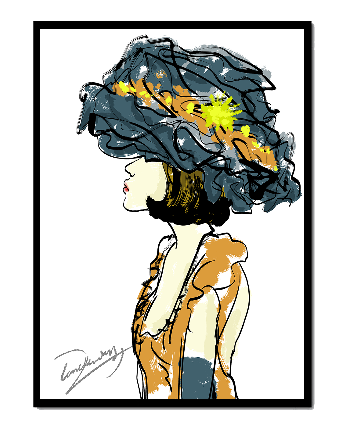Portrait of a Fashionable Woman with a Large Hat and Gold Accents