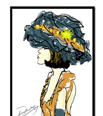 Portrait of a Fashionable Woman with a Large Hat and Gold Accents