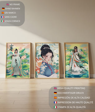 Serie De Arte Chino Con Mujeres Tradicionales En Impresión De Alta Calidad